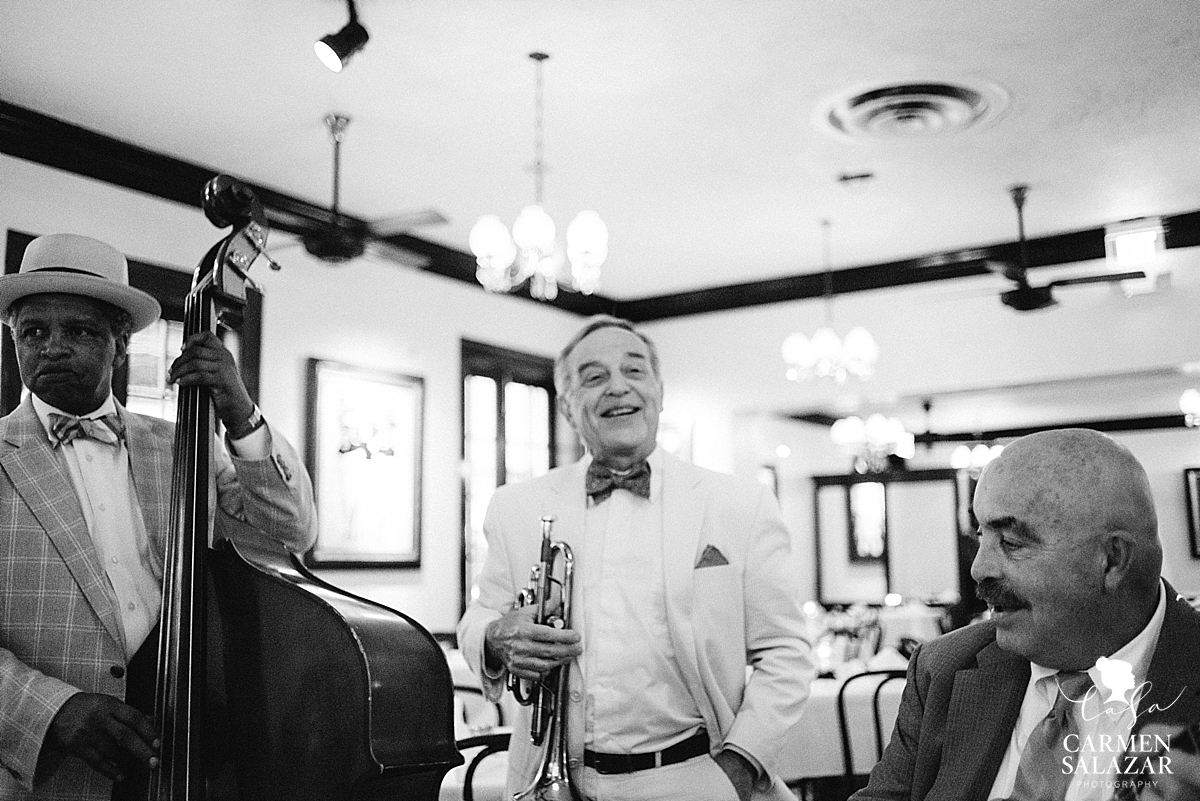 Black and white portrait of Cafe trio in New Orleans by Carmen Salazar