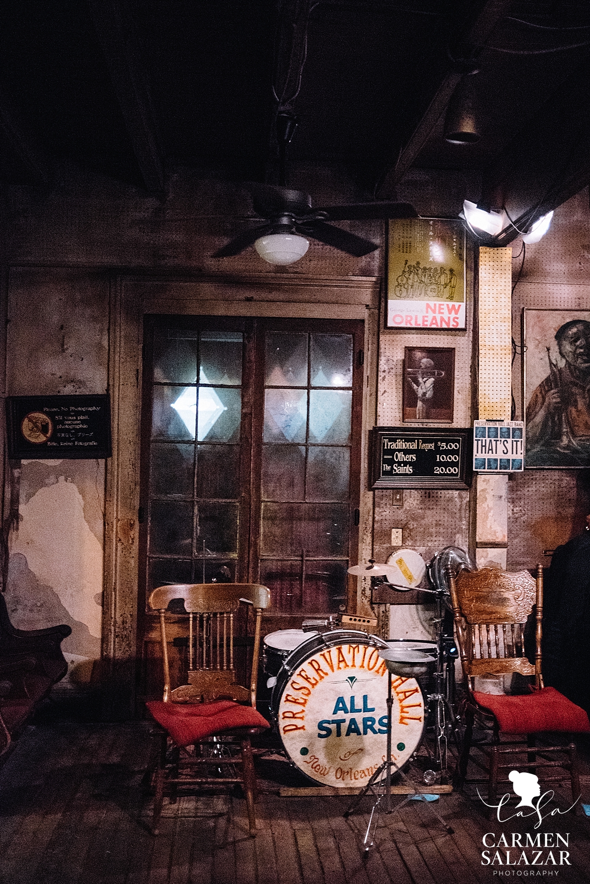 Preservation Hall setup in New Orleans by Carmen Salazar