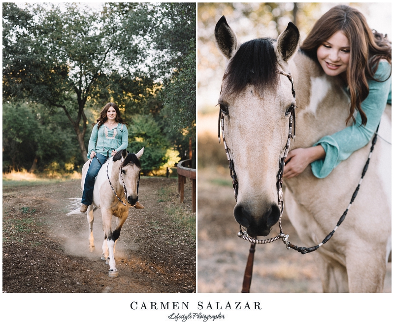 horse and teen portrait during sunset at Twin Palms Loomis - 003