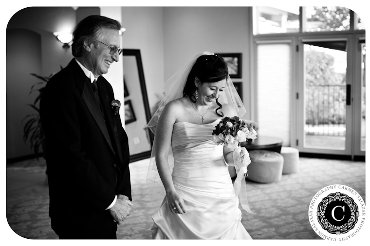 happy bride and father anticipating ceremony