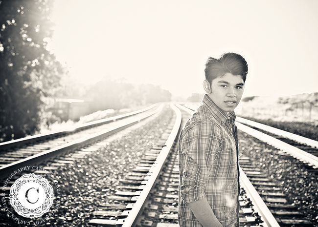 railroad black and white senior photography