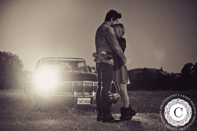 classic embrace with vintage car photograph