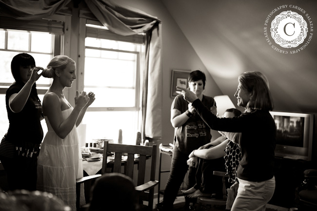 Happy Tahoe bride gets ready