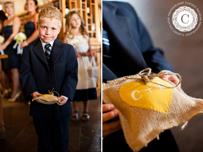 cute ring bearer and ring pillow detail photo by a Tahoe wedding photographer