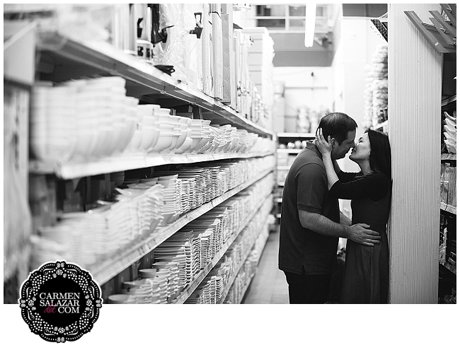 store aisle engagement photos