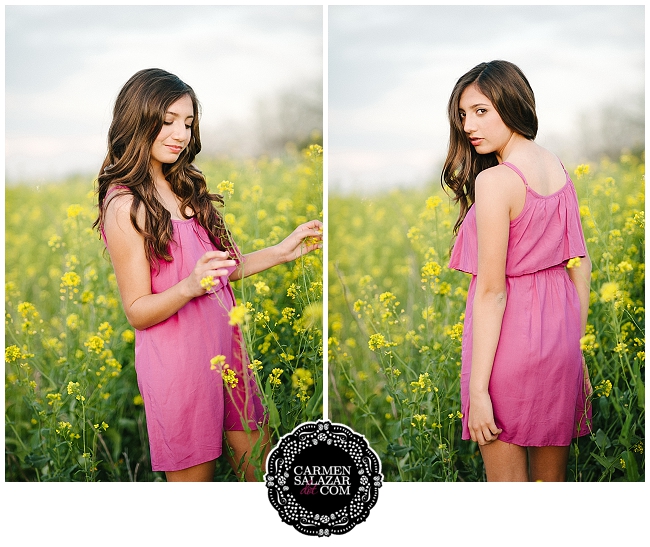 yellow flowers teen portrait