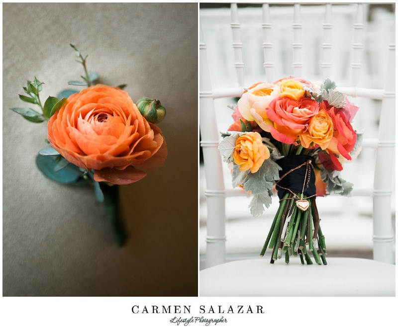details of The Petal Company bouquet and boutonniere 