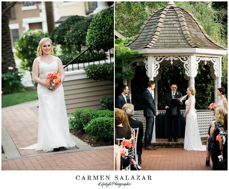 bride and groom get married in front of a gazebo