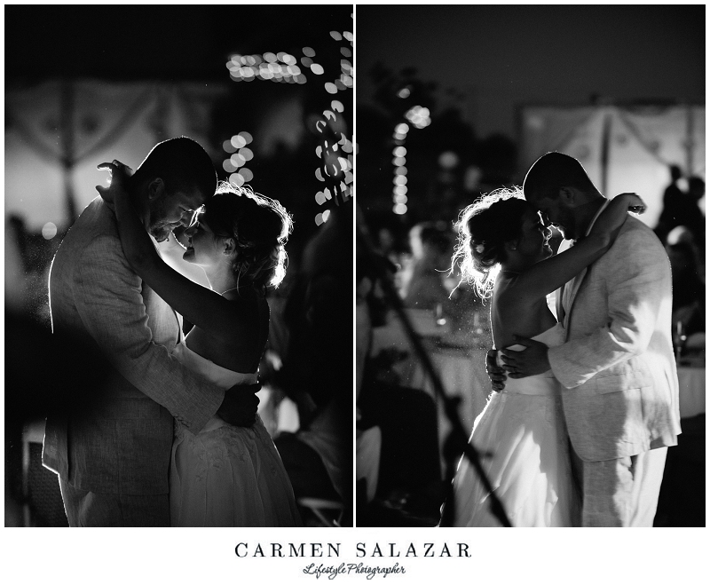 romantic black and white first dance photo of a bride and groom