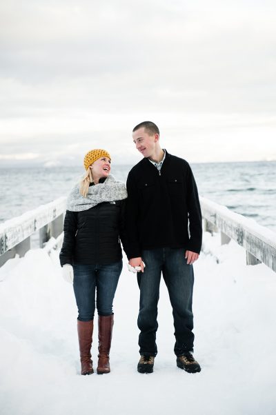 winter snow engagement session by Lake Tahoe