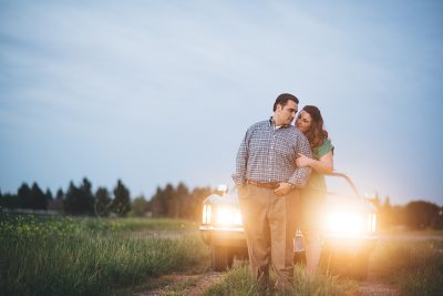 sunset vintage car engagement session