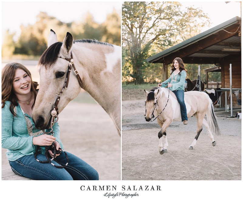 horse and teen portrait during sunset at Twin Palms Loomis - 002