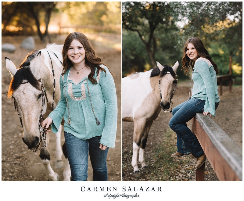 horse and teen portrait during sunset at Twin Palms Loomis - 005