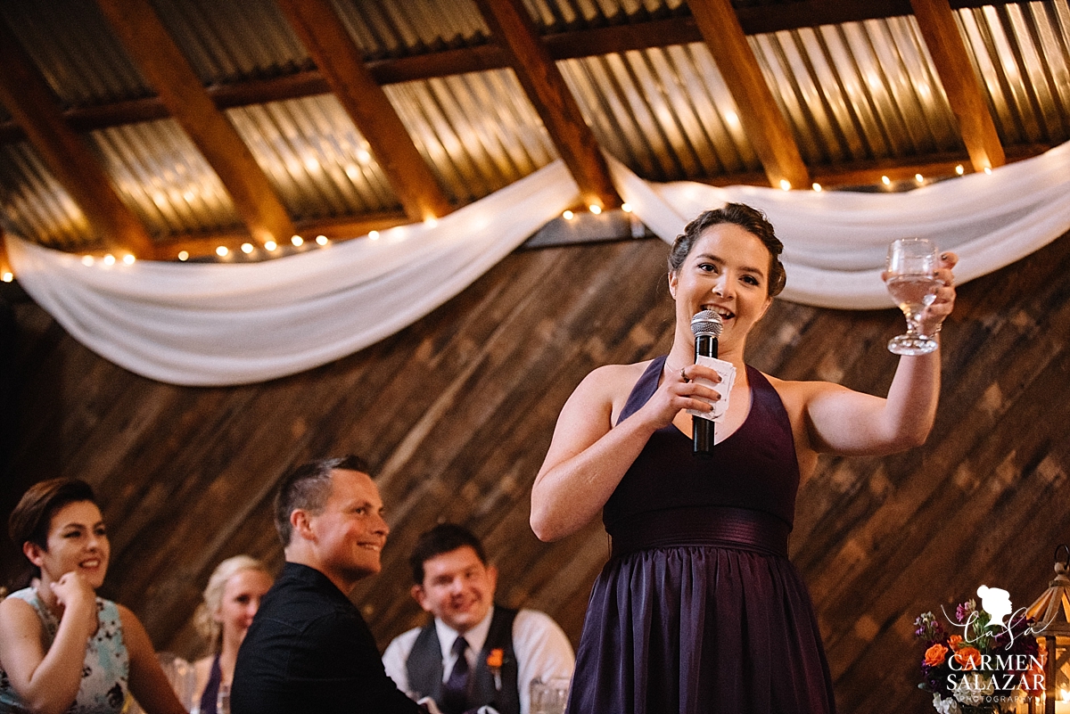 Charming wedding toast at Taber Ranch - Carmen Salazar