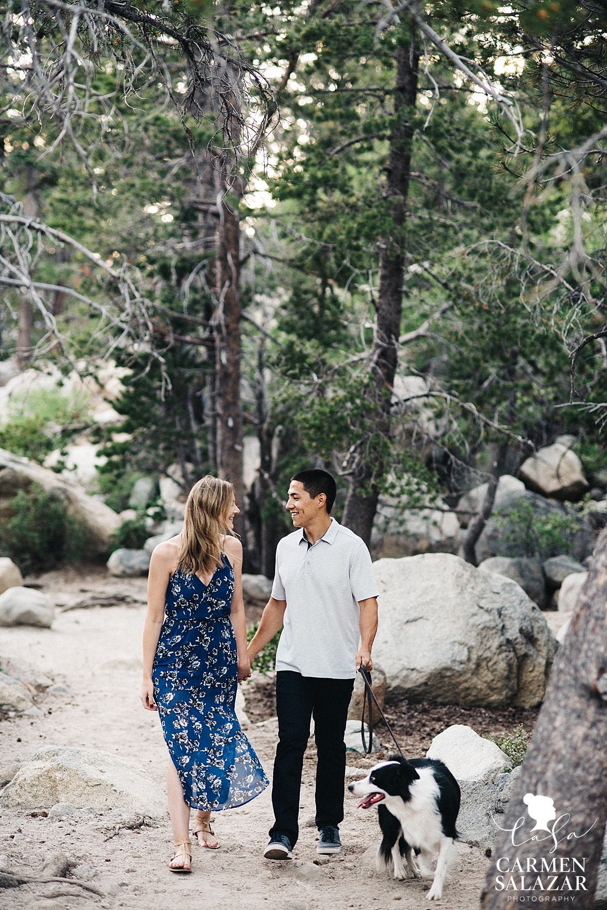 Adventurous Lake Tahoe couple with pet dog - Carmen Salazar