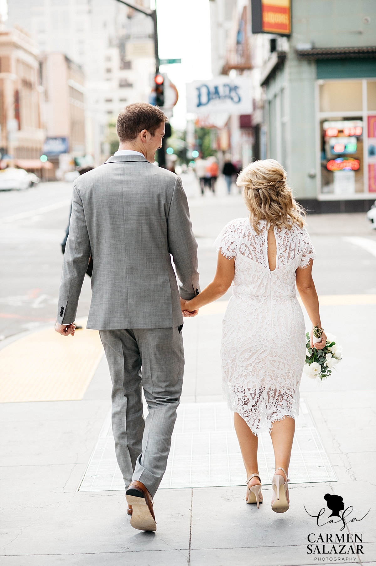 non traditional white lace wedding gown