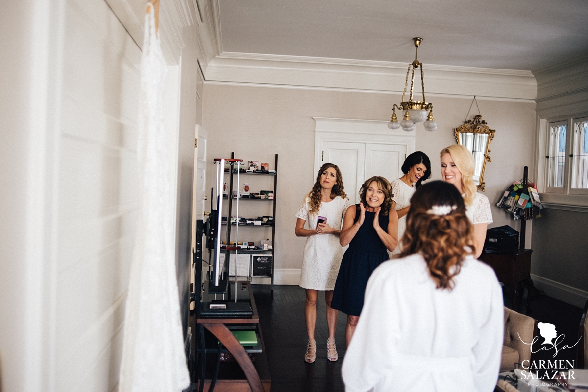 excited mother of the bride and bride at Sacramento Wedding