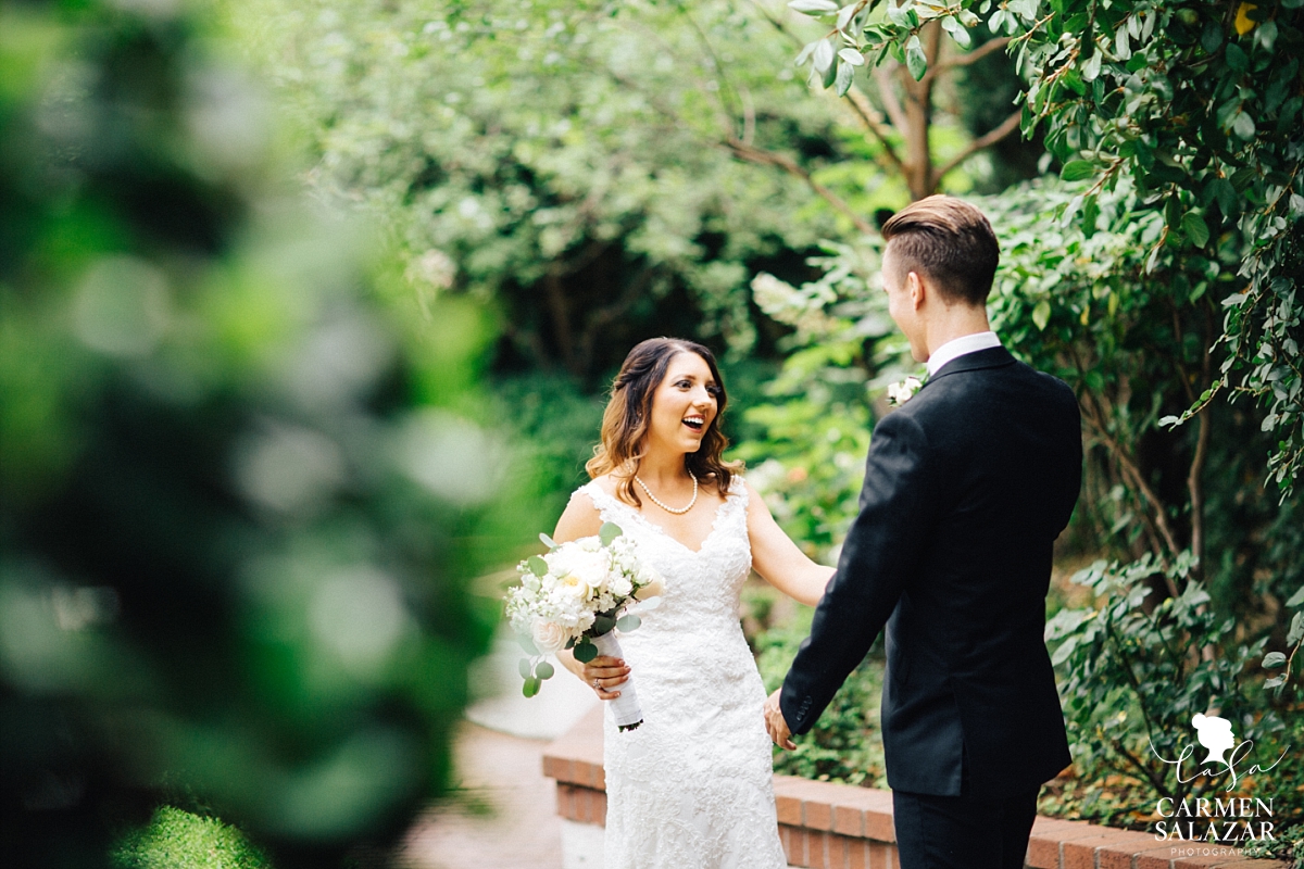 Happy bride first look portraits - Carmen Salazar