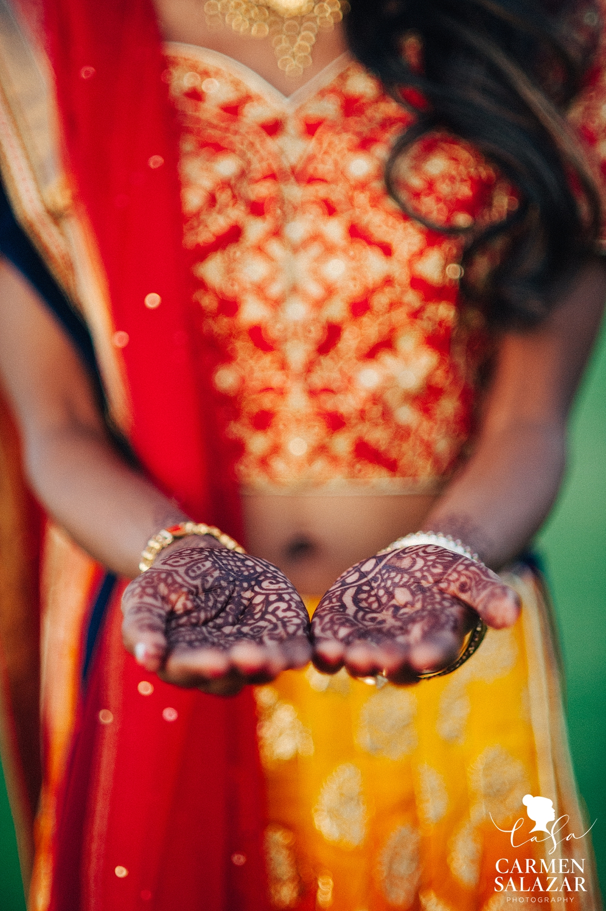 Vibrant sari and ornate henna details - Carmen Salazar