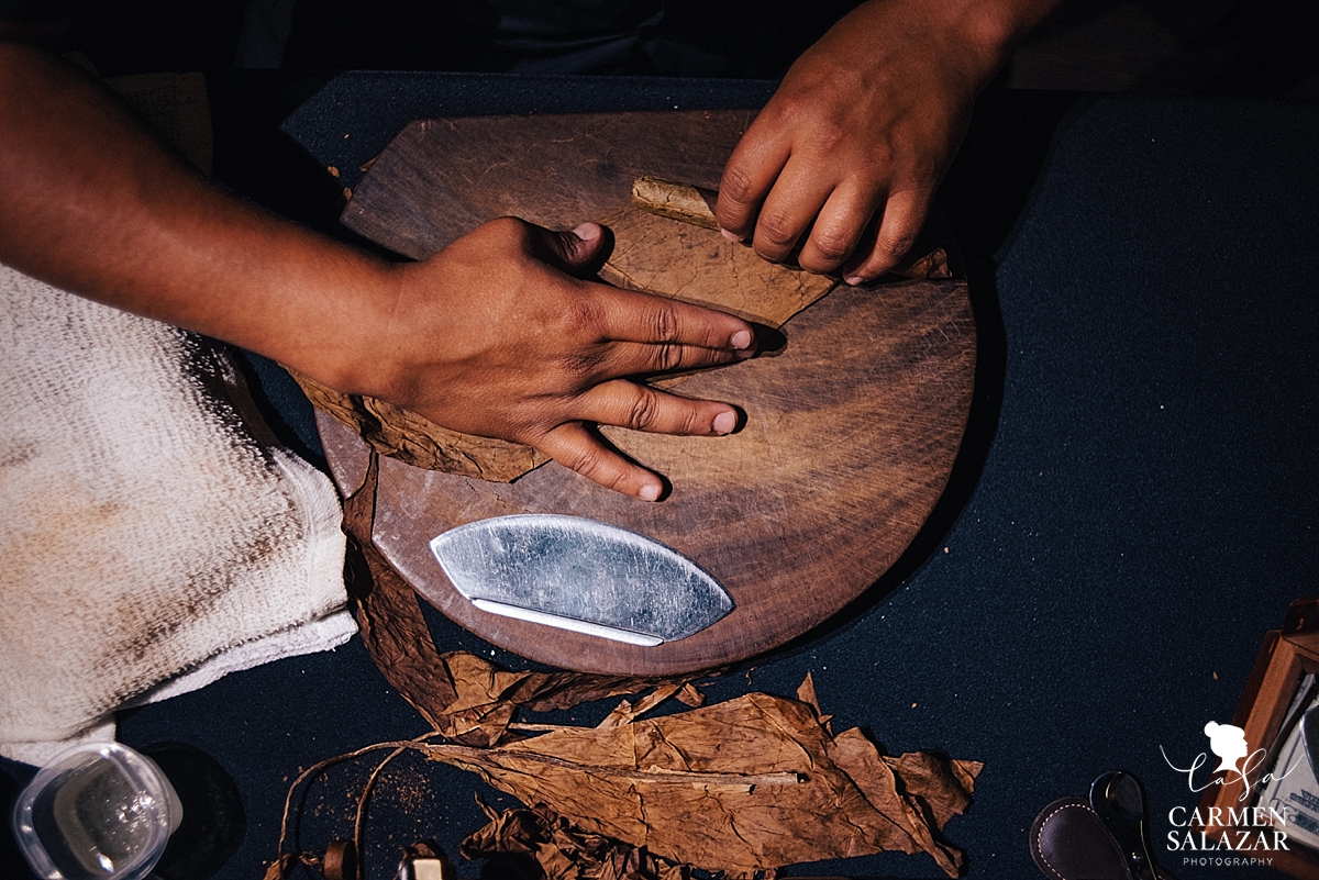 Traditional cigar rolling at Wine & Roses reception - Carmen Salazar