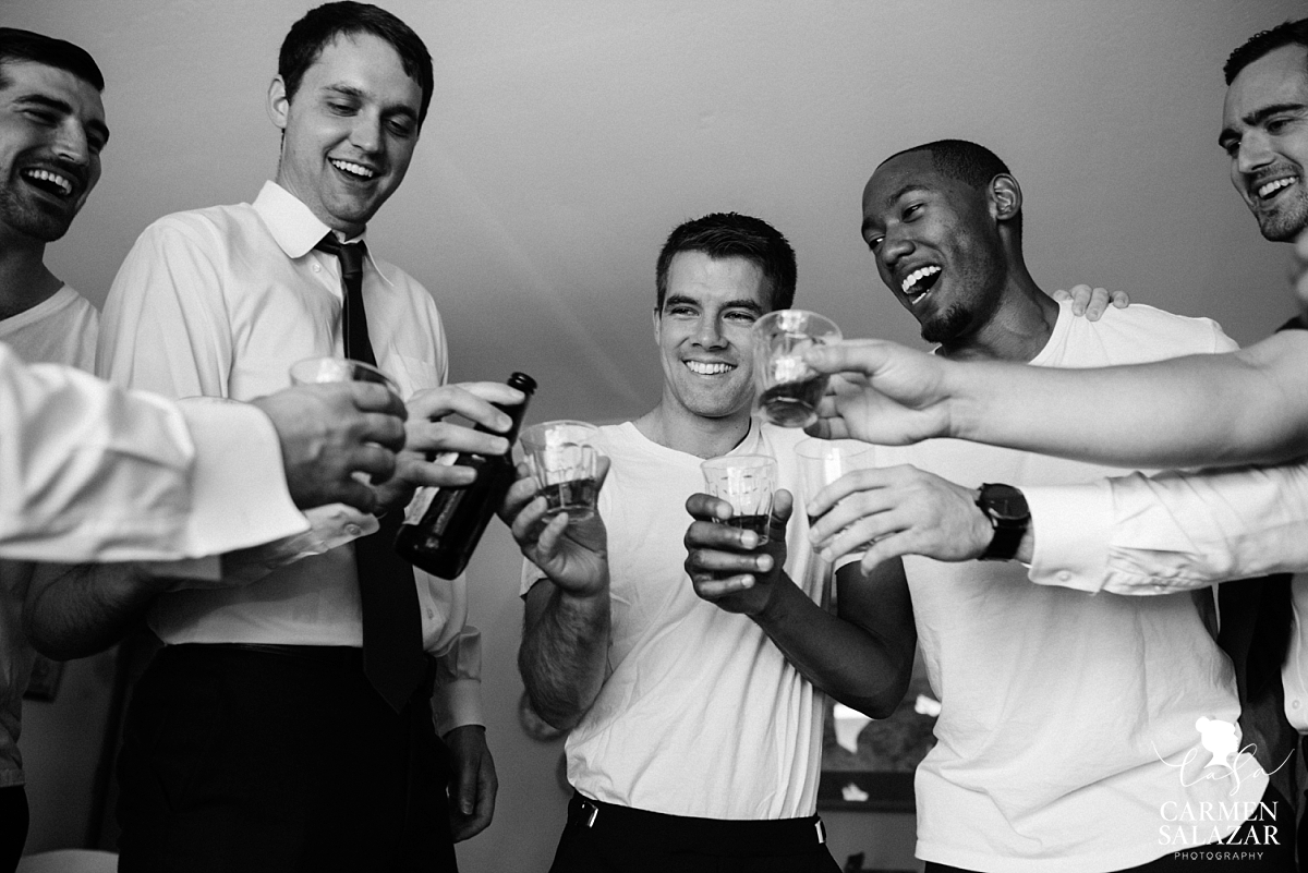 Groom and groomsmen doing shots - Carmen Salazar