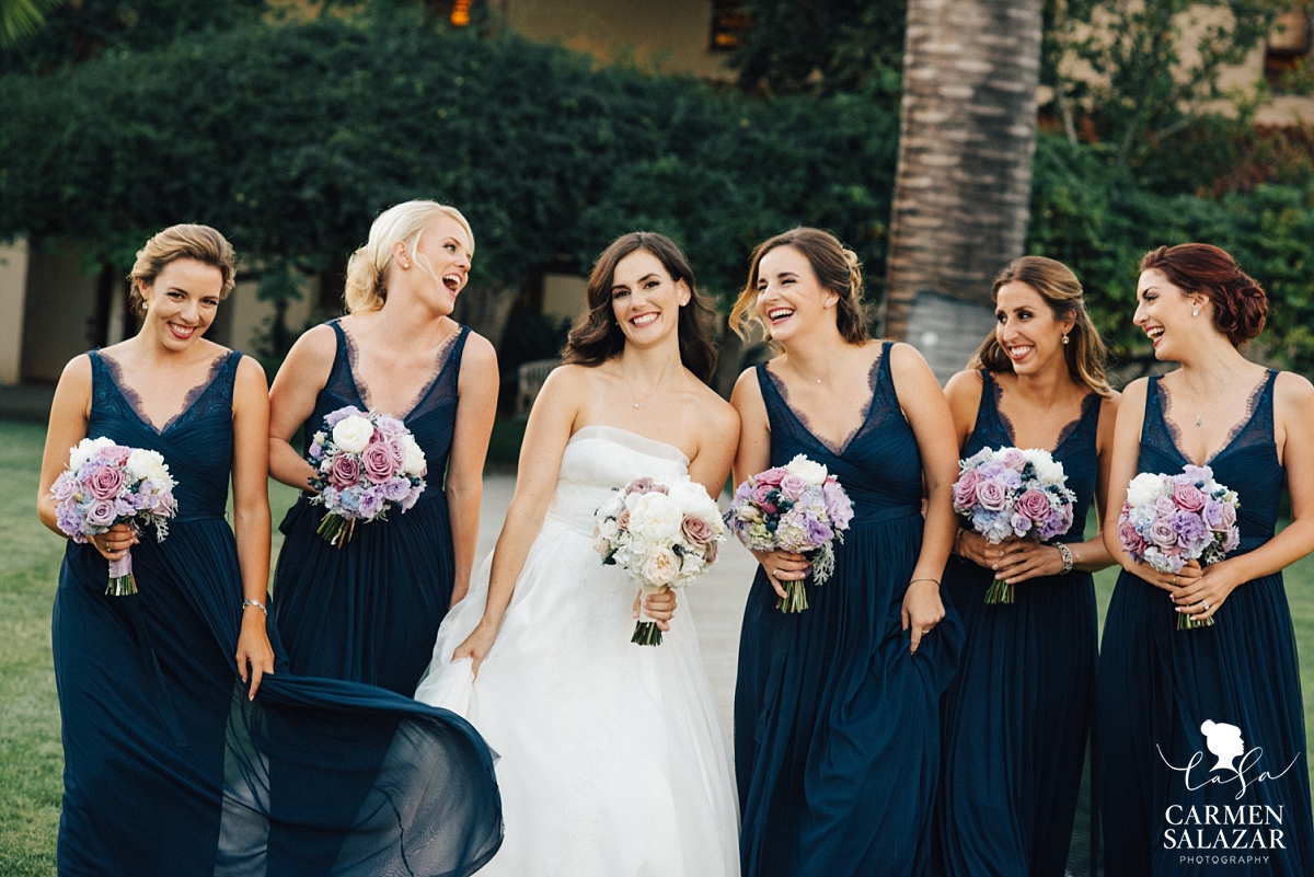 Gorgeous bridal pary in navy lace gowns - Carmen Salazar