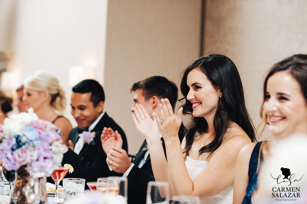 Happy bride applauding father's speech - Carmen Salazar