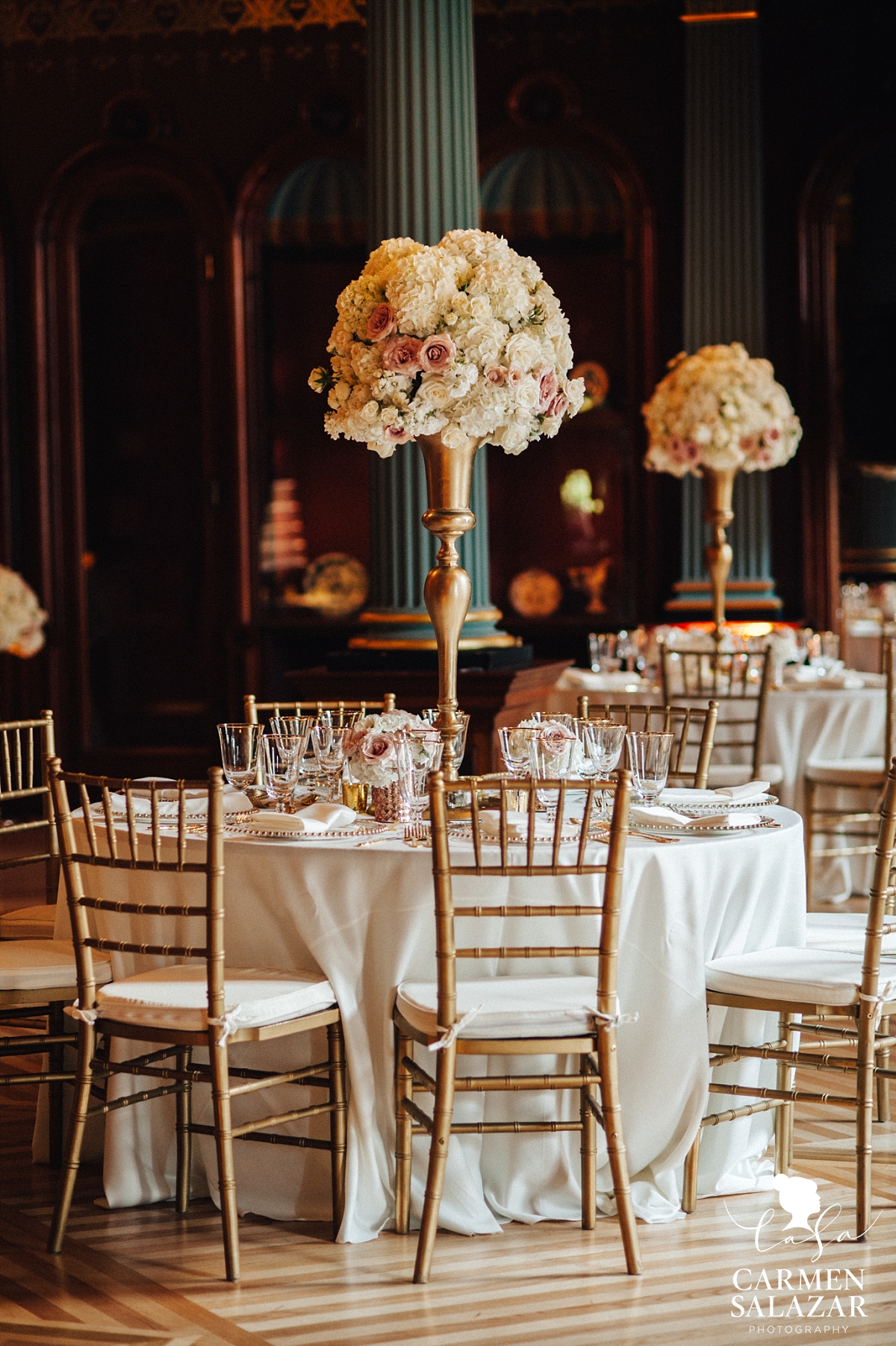 Ornate floral table details at Crocker Art Museum - Carmen Salazar 