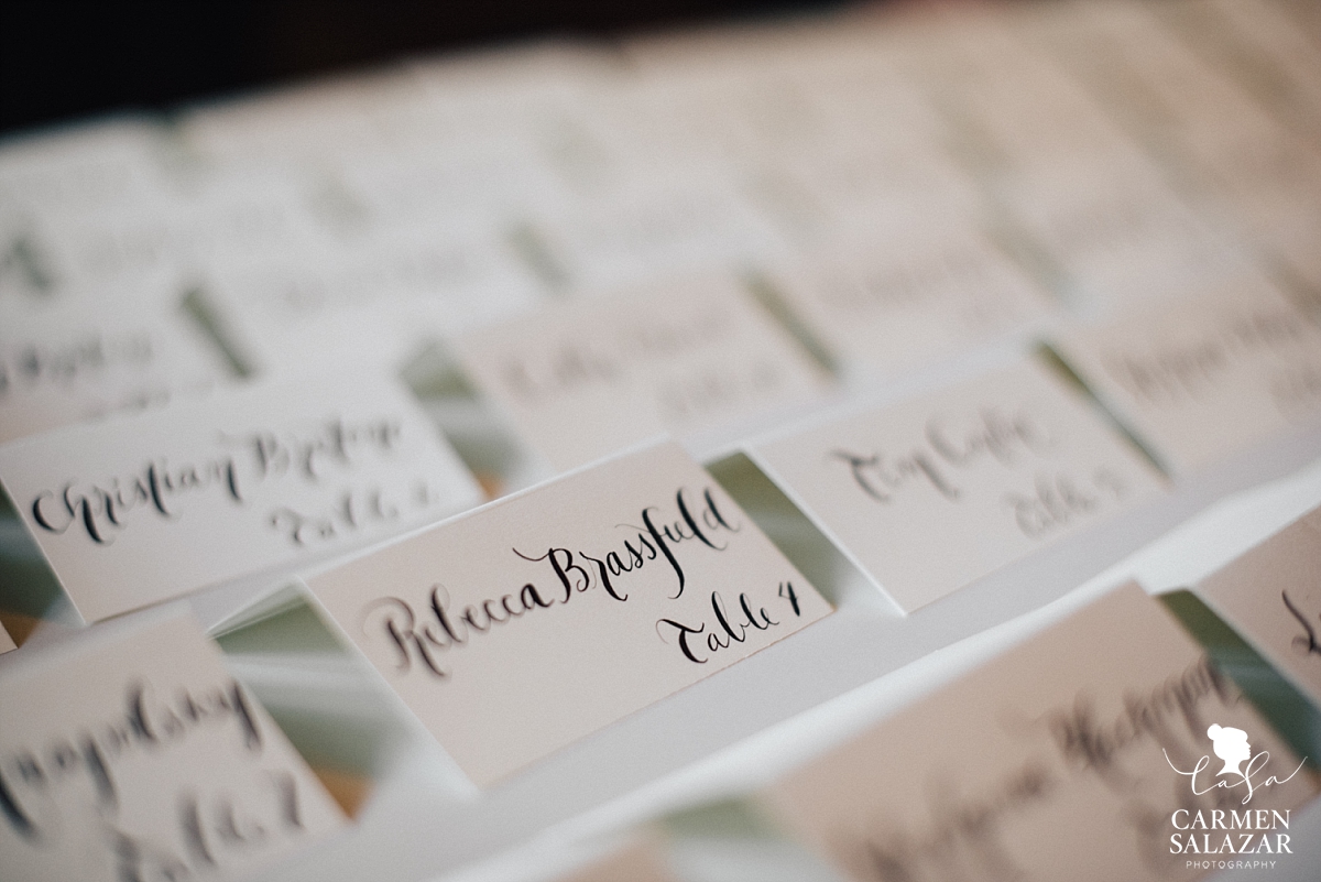 Hand-lettered reception place cards - Carmen Salazar