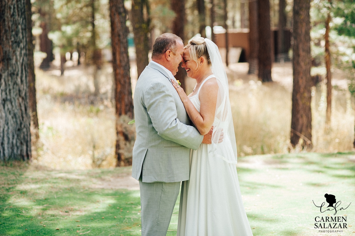 Sweet first look at Chalet View Lodge wedding - Carmen Salazar