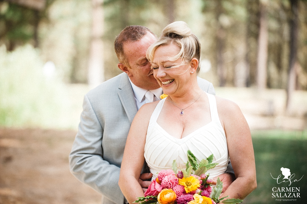 happy Bride and groom portraits at Chalet View Lodge- Carmen Salazar