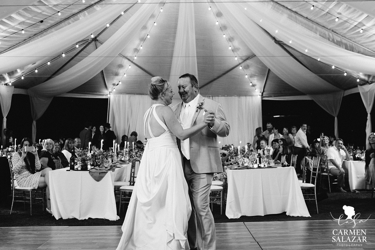 First dance in magical outdoor reception tent - Carmen Salazar