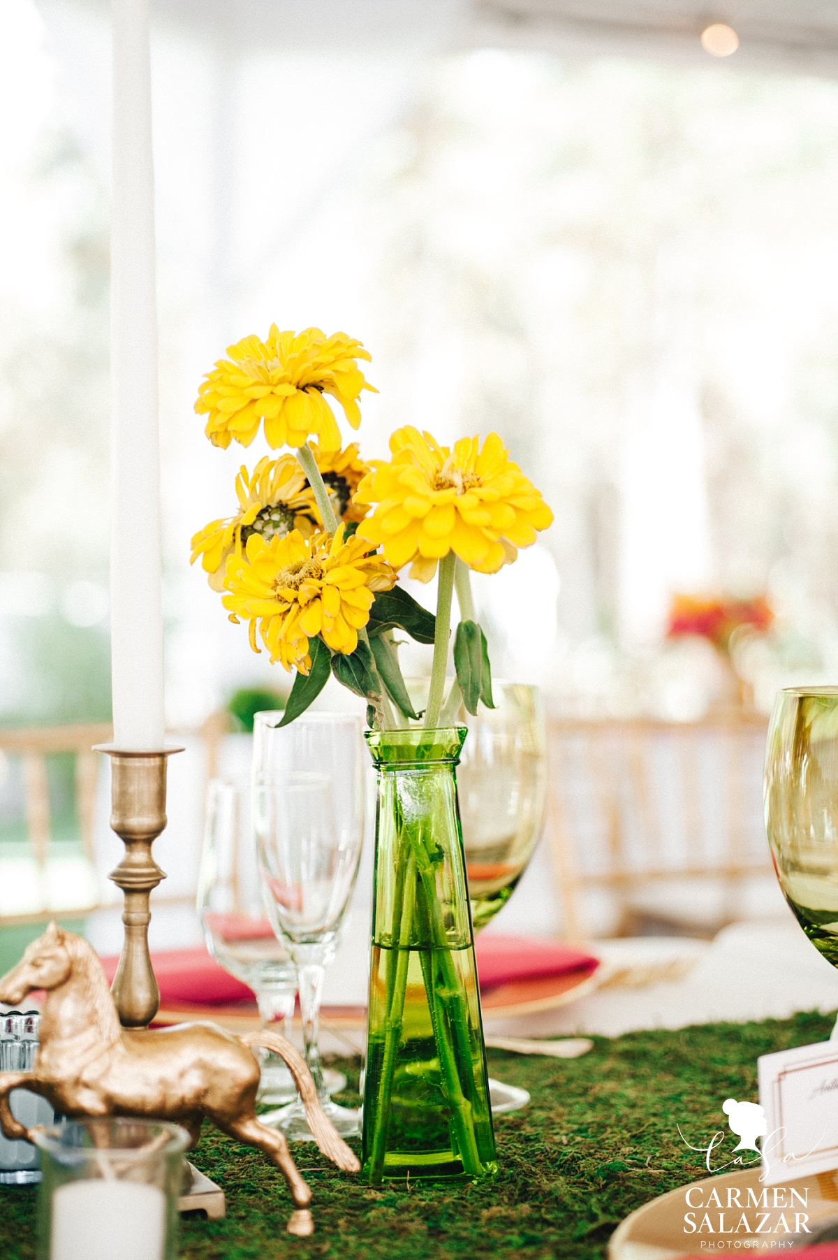 yellow wedding reception flowers by Melody Raye Flowers - Carmen Salazar