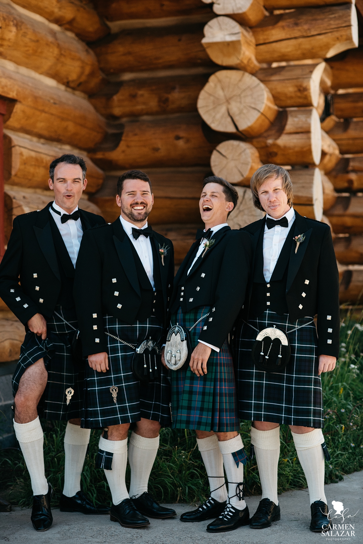 Silly groomsmen in kilts at Hideout - Carmen Salazar