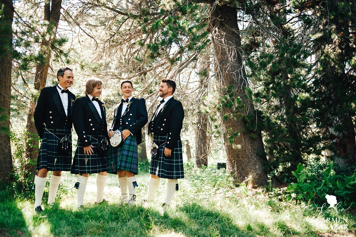 Dashing groomsmen in Scottish kilts - Carmen Salazar