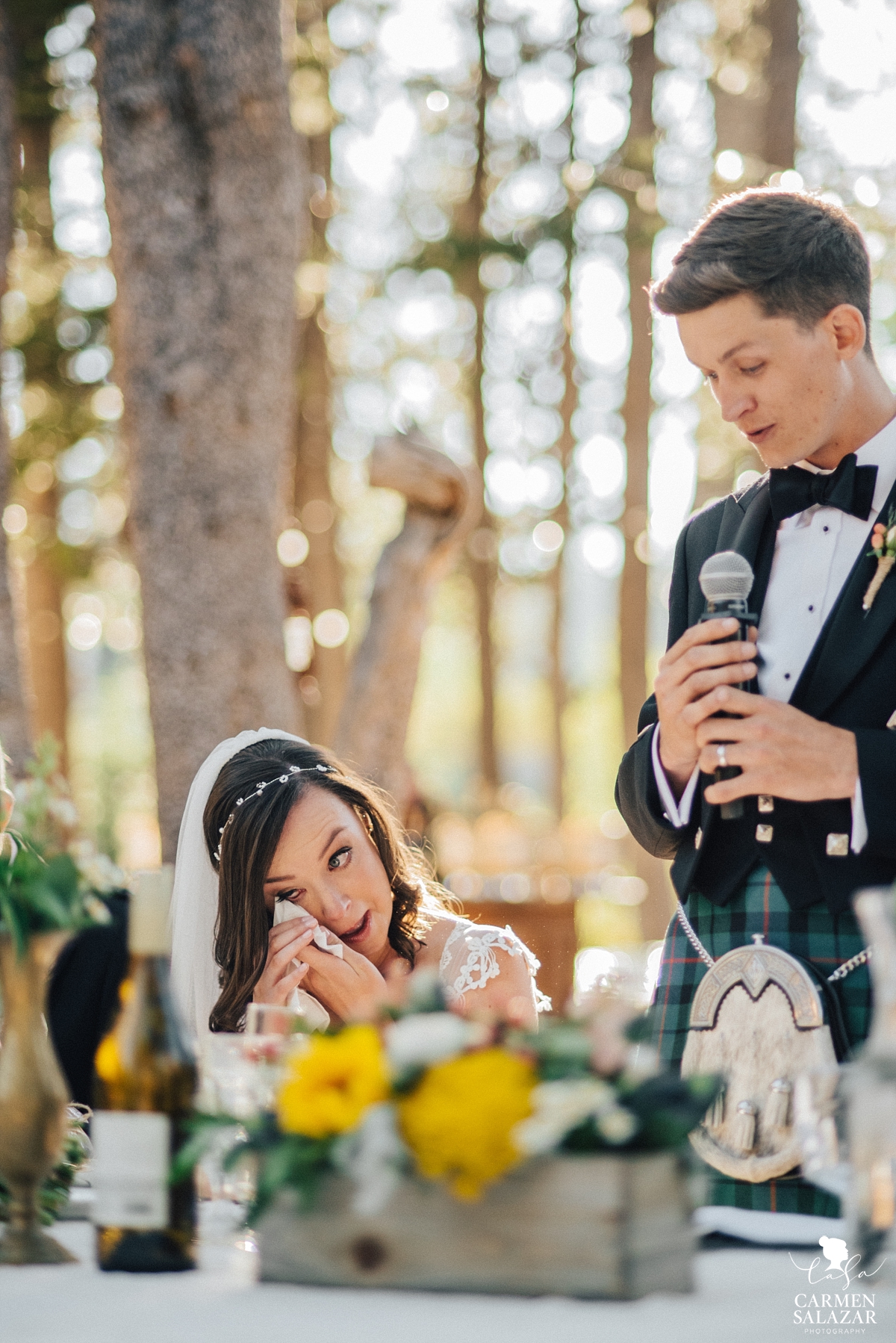 Bride crying at speeches at Kirkwood reception - Carmen Salazar