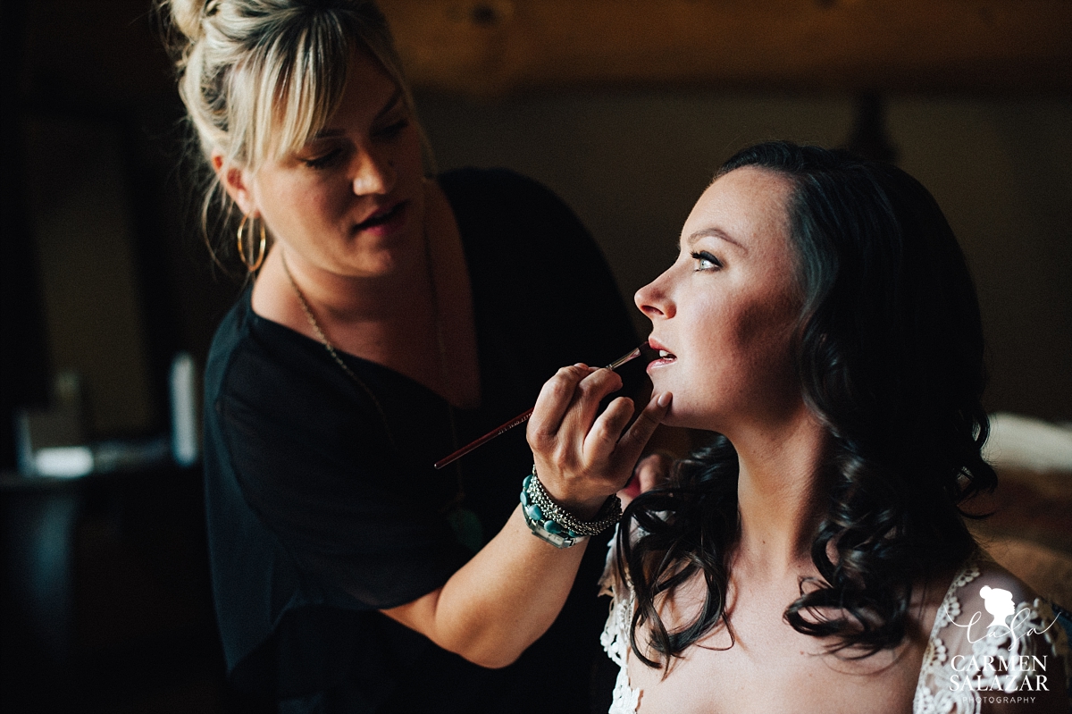 Stunning bride doing makeup at Hideout Tahoe - Carmen Salazar