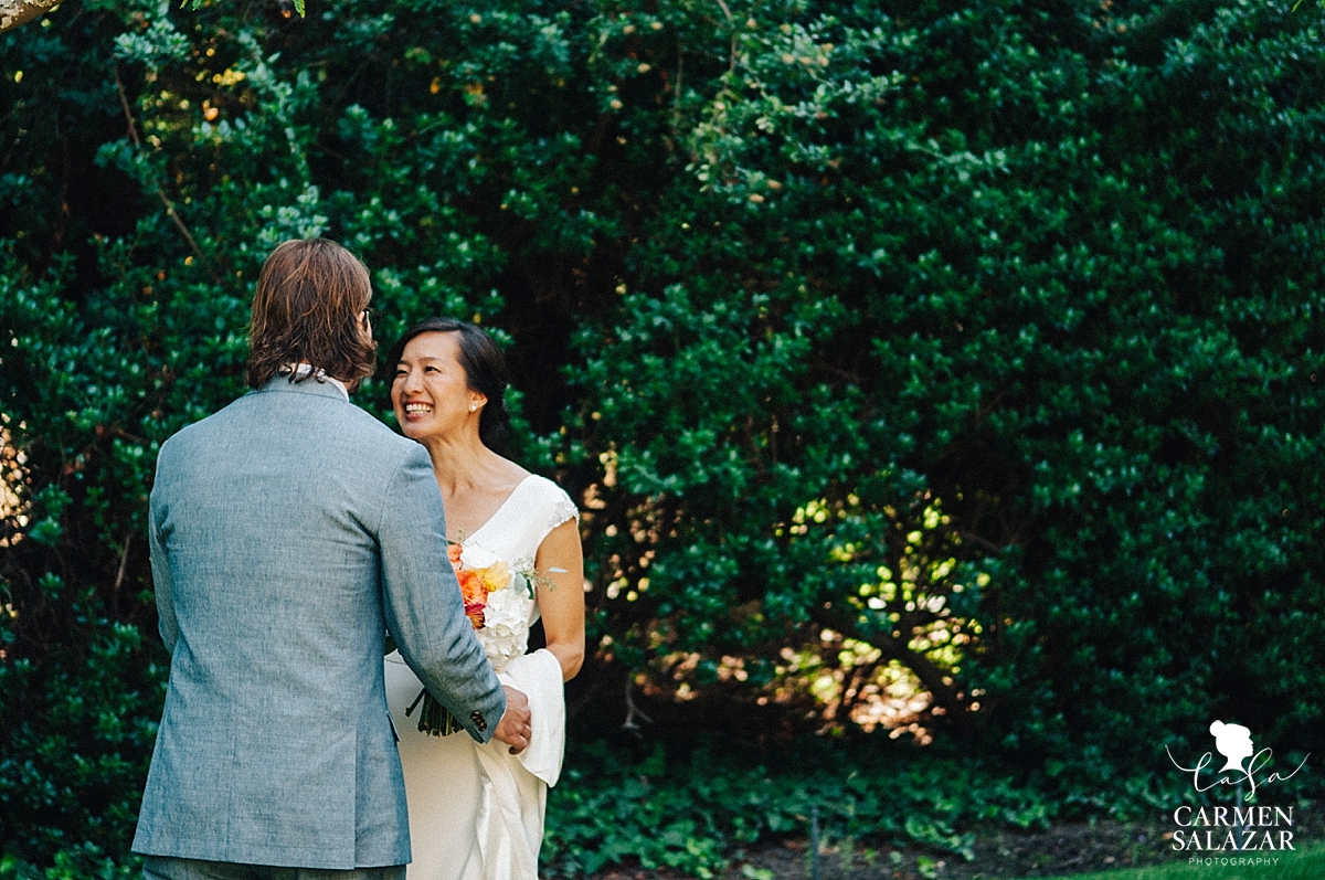 First sight at summer outdoor Santa Cruz wedding - Carmen Salazar