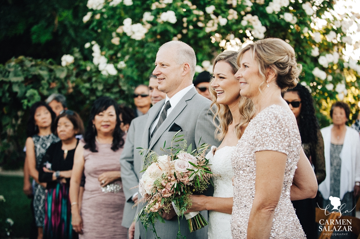 Happy parents giving the bride away at Scribner Bend - Carmen Salazar