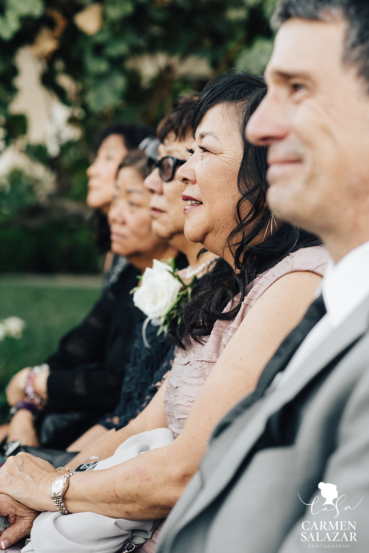 Happy mother of the groom at outdoor winery ceremony - Carmen Salazar