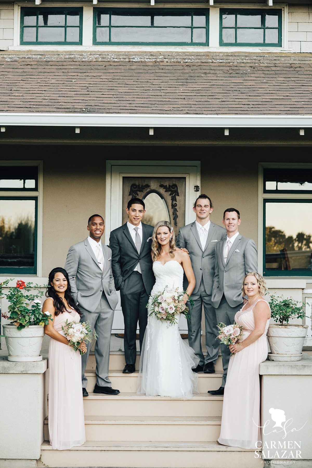 Pastel and grey wedding party portraits at Scribner Bend - Carmen Salazar