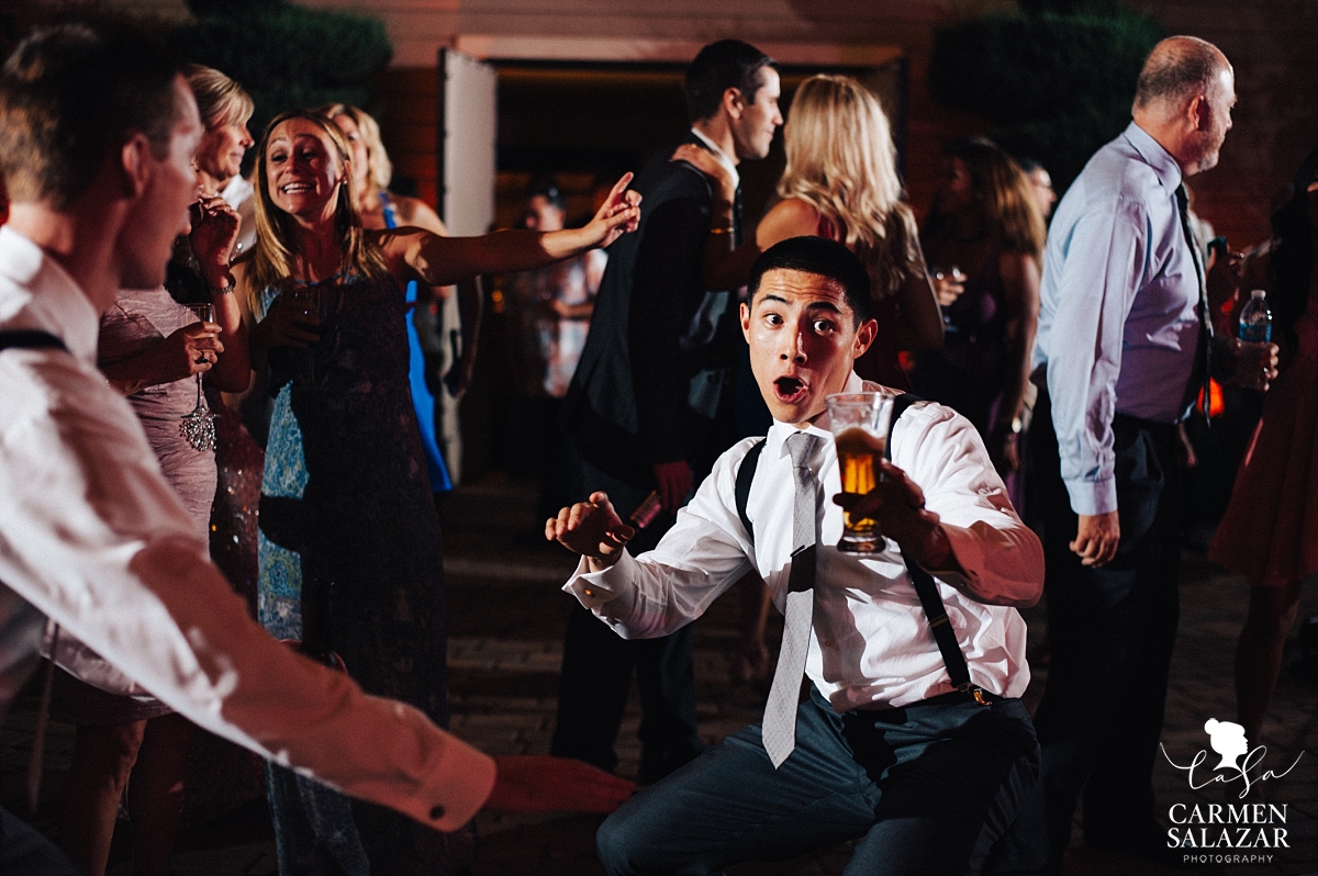 Groom dancing with beer at Scribner Bend - Carmen Salazar