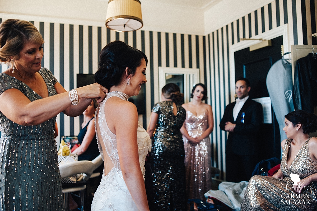 Glitz and glam bridal party getting ready for ceremony - Carmen Salazar