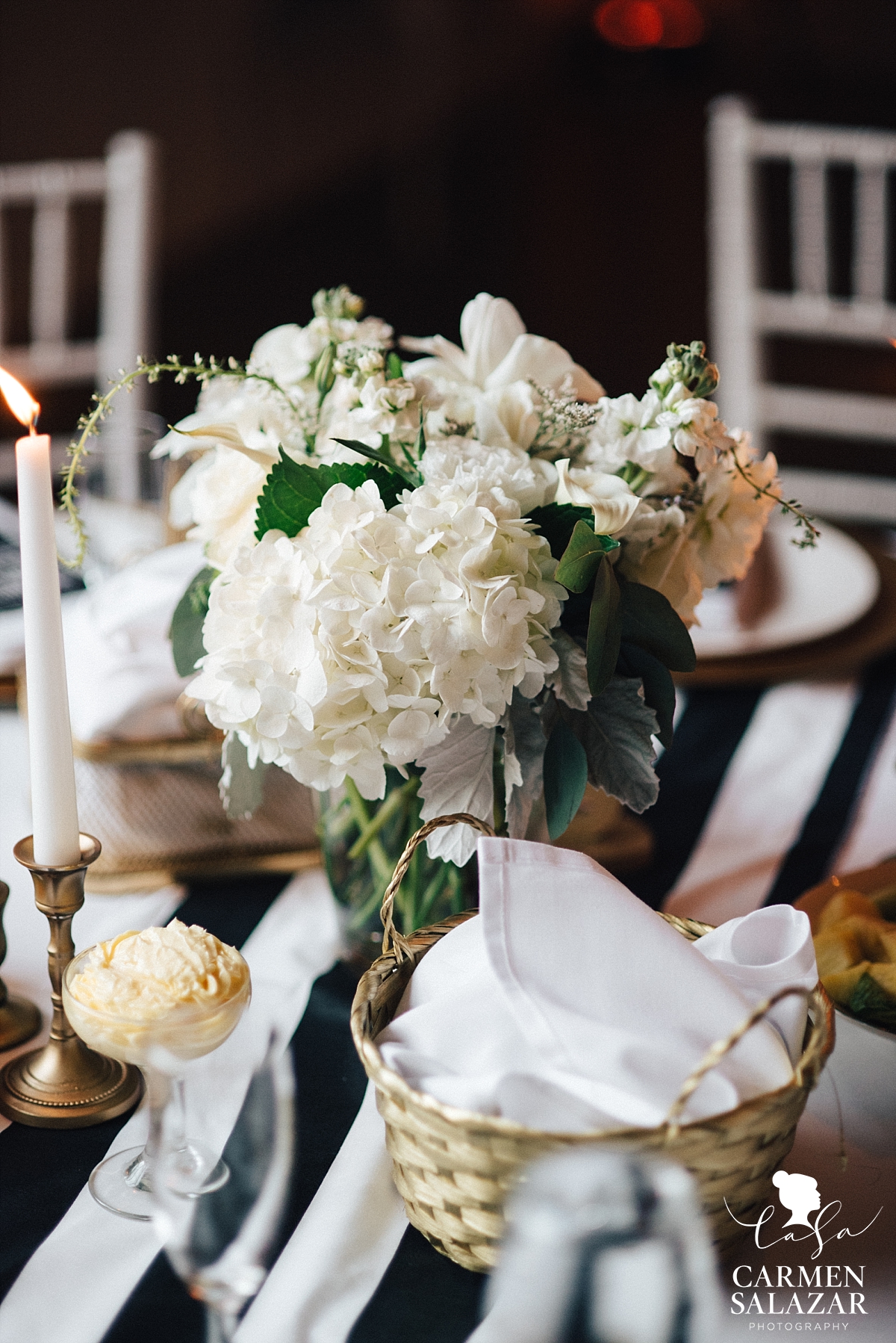 Sweet ivory and forest green floral centerpiece - Carmen Salazar