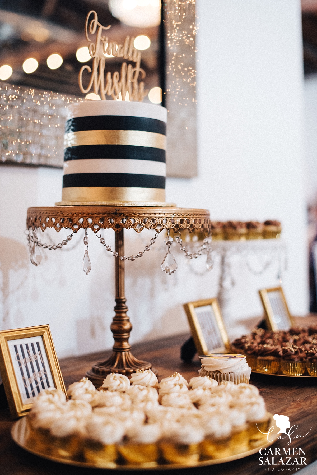 Gold and black wedding dessert table - Carmen Salazar