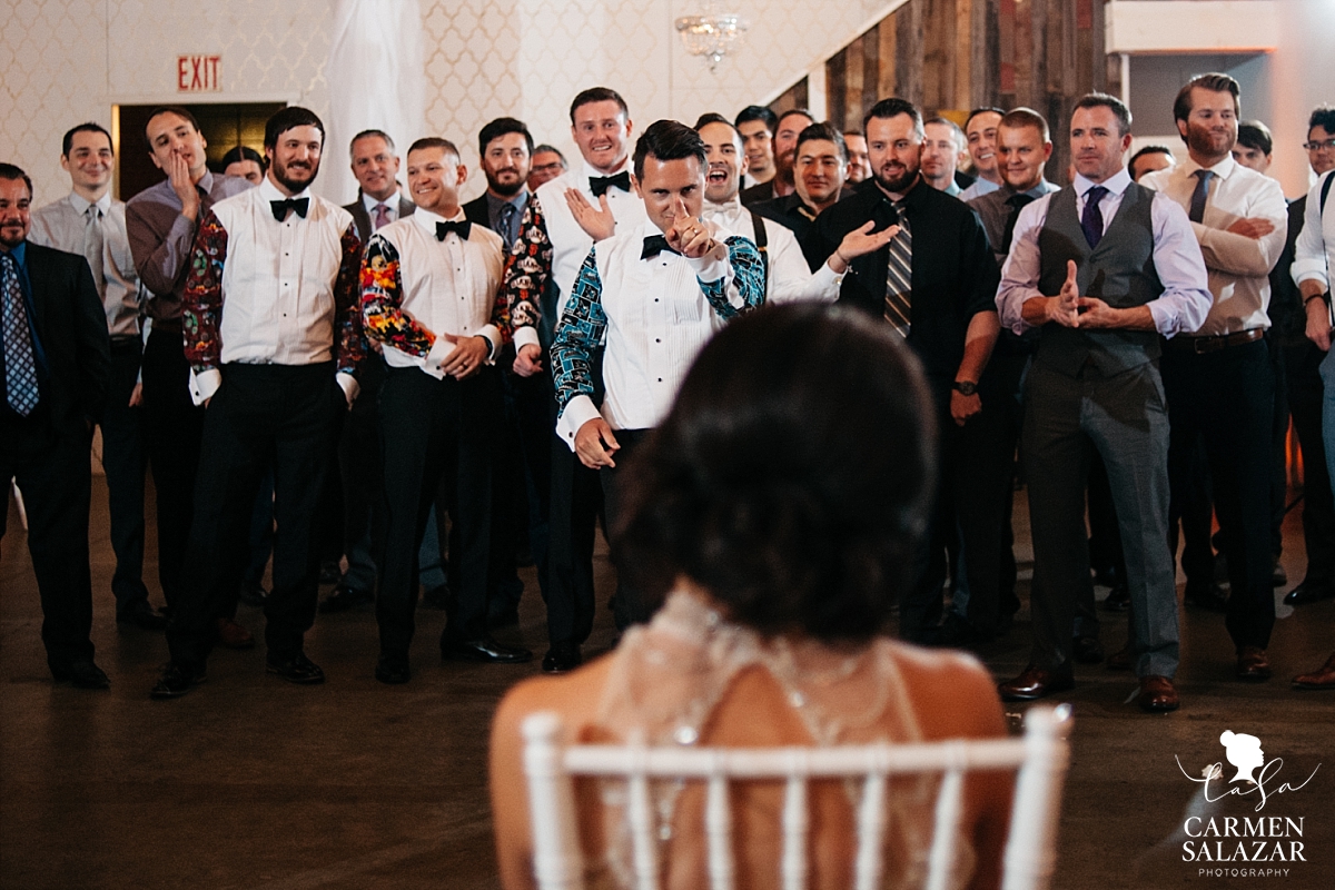 Funny garter toss at Studio 817 Sacramento - Carmen Salazar