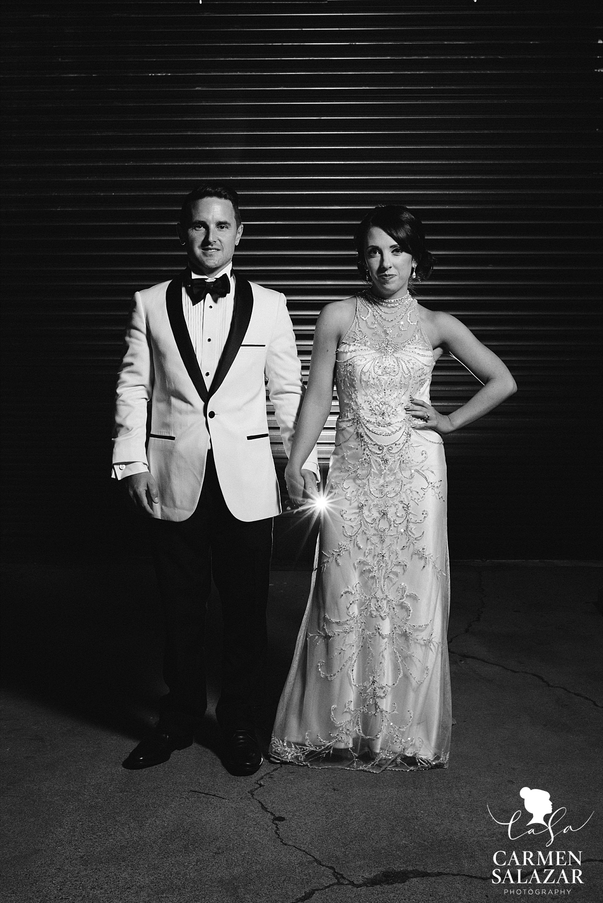 Bride and groom outside The Find / Studio 817 - Carmen Salazar