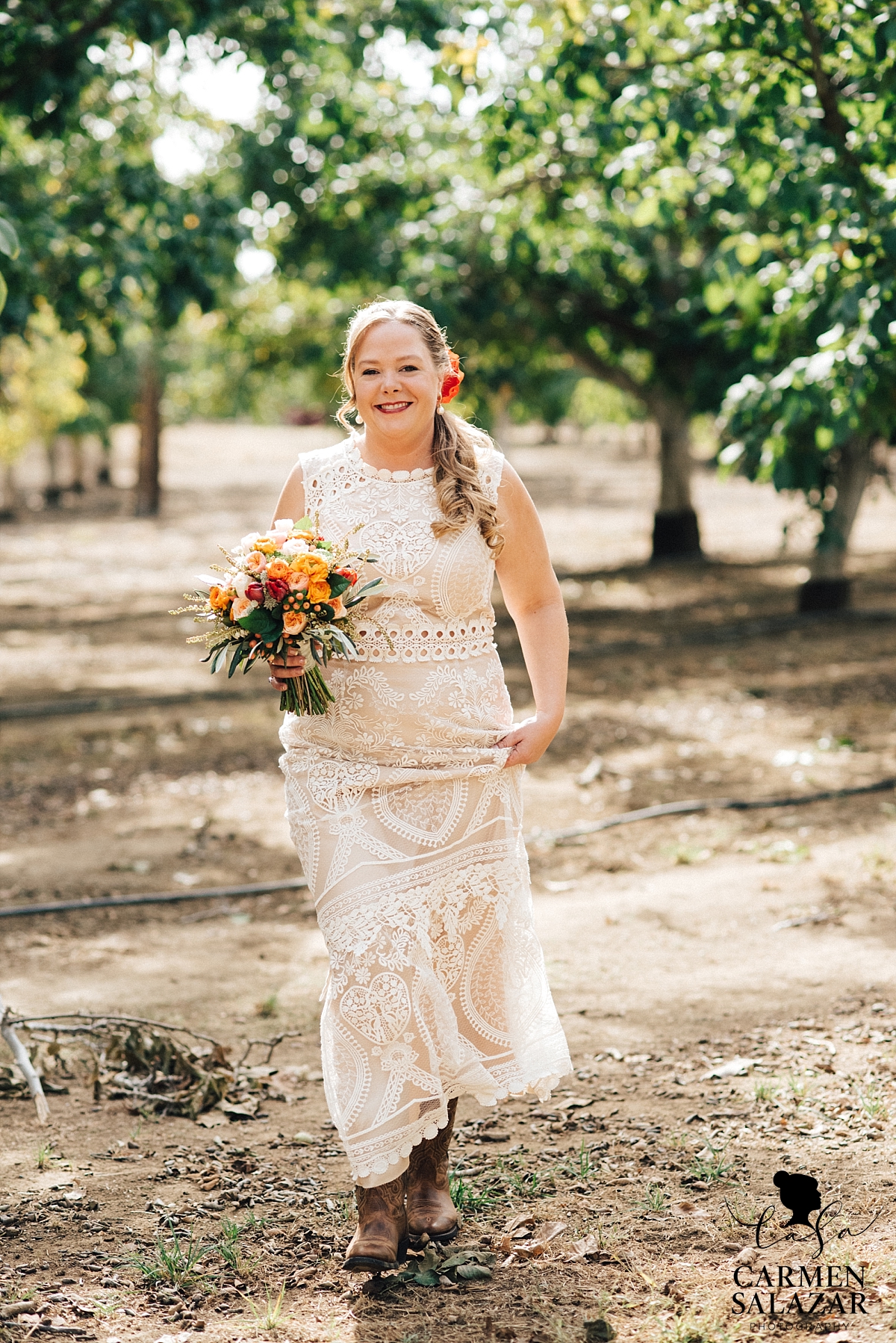 Beautiful Winters bride in family orchard - Carmen Salazar