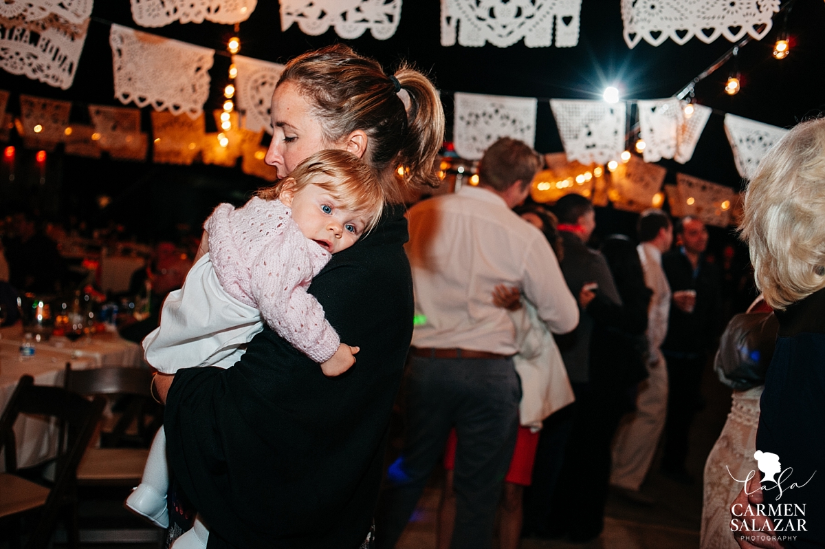 Adorable baby at fall private estate wedding reception - Carmen Salazar