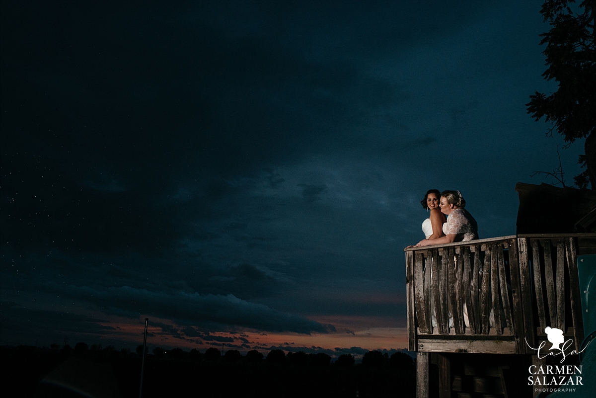 Epic treehouse same-sex sunset wedding photography - Carmen Salazar